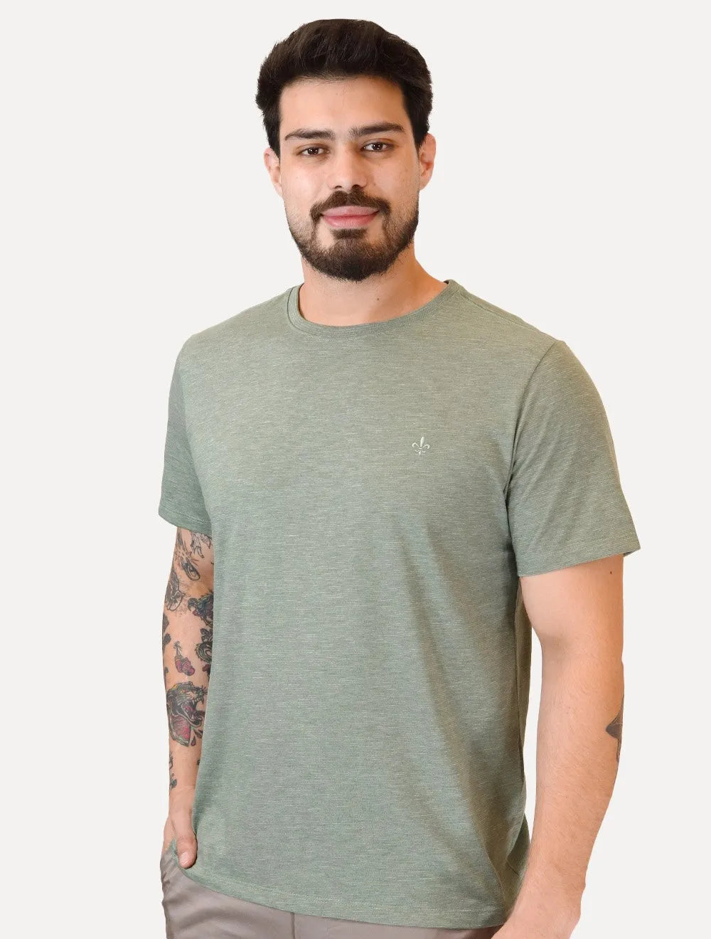 Camiseta Dudalina Masculina Mini Stripes Verde Médio