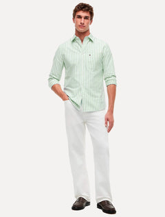 Camisa Tommy Jeans Masculina Regular Oxford Striped Verde Claro