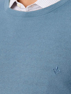 Suéter Dudalina Masculino Tricot Crewneck Basico Azul Médio