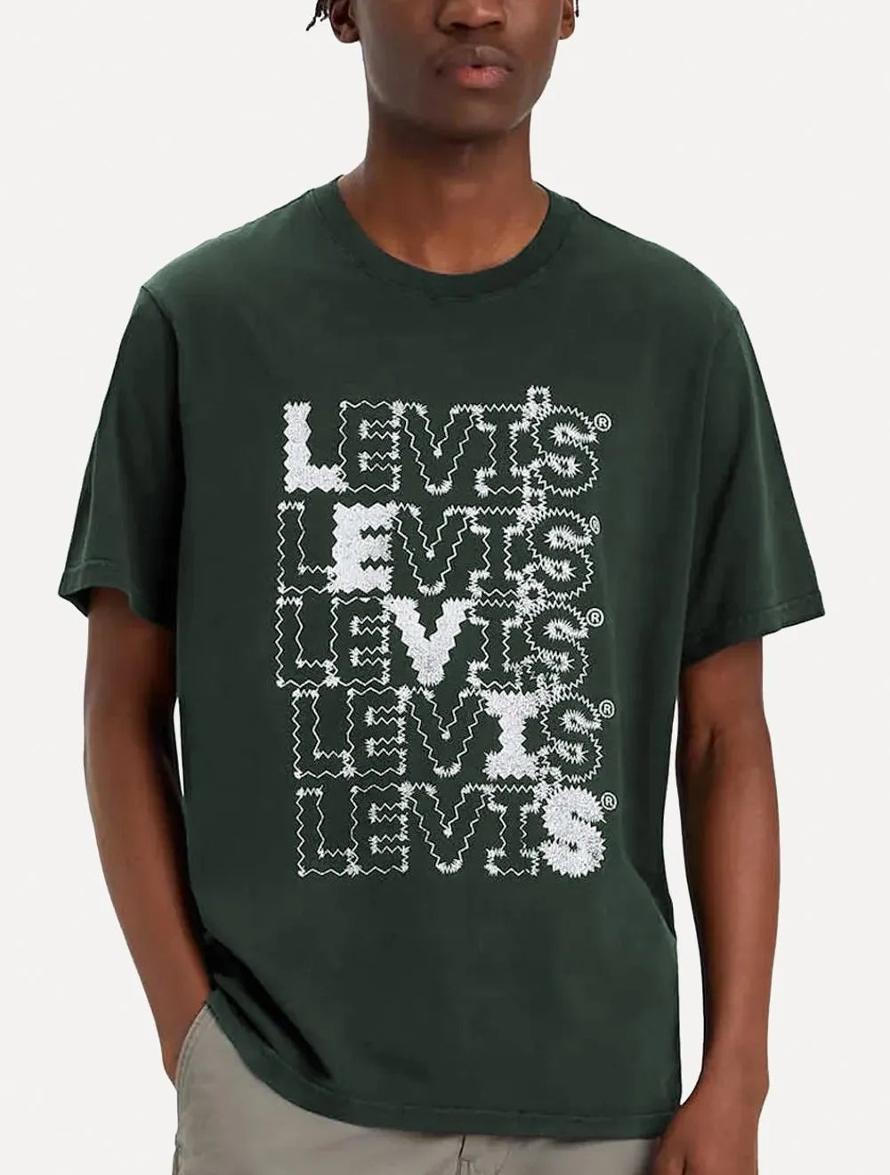 Camiseta Levis Masculina Zigzag Headline Logo Verde Escuro