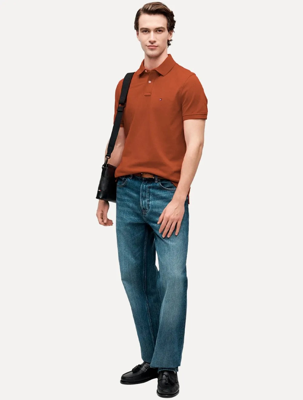 Polo Tommy Hilfiger Masculina Regular Piquet 1985 Laranja Escuro
