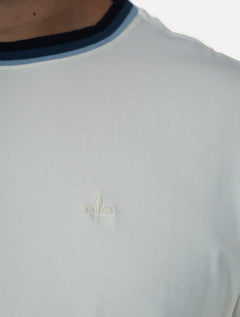 Camiseta Dudalina Masculina Cotton Blue Listra Gola Off White