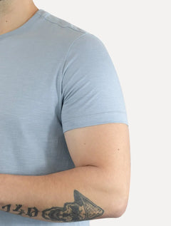 Camiseta Calvin Klein Masculina Flame Front Logo Azul Claro Mescla