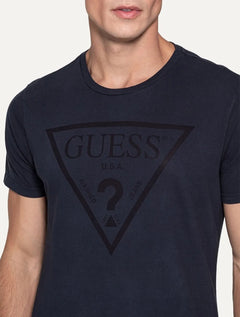 Camiseta Guess Masculina Full Black Logo Print Azul Marinho