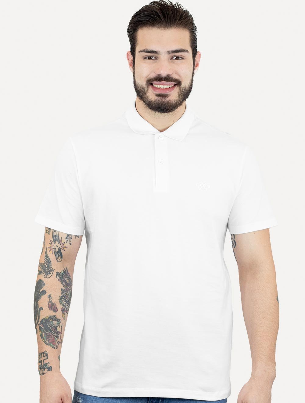 Polo John John Masculina Light Button Transfer Branca