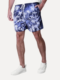 Short Dudalina Masculino D'Água Palm Print Azul Marinho