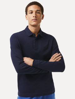 Polo Lacoste Masculina Piquet Manga Longa Paris Stretch Azul Marinho