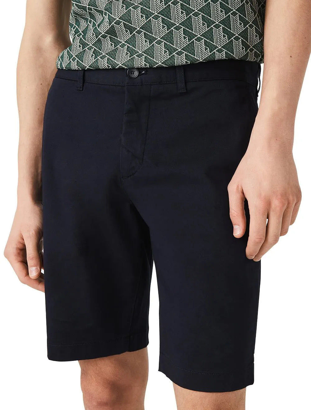 Bermuda Lacoste Masculina Sarja Slim Cotton Stretch Azul Escuro
