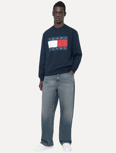 Moletom Tommy Jeans Masculino Big Flag Crewneck Azul Marinho