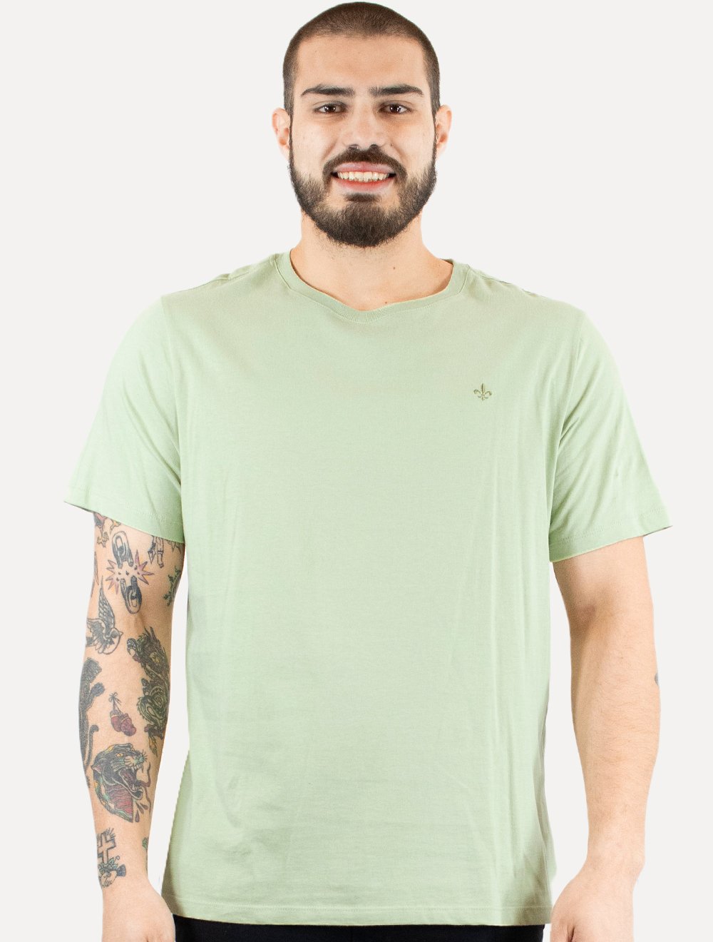 Camiseta Dudalina Masculina Essentials Modal Logo Verde Claro