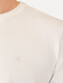 Camiseta Calvin Klein Jeans Masculina Gola Dupla CK Logo Off White