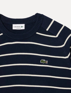 Suéter Lacoste Masculino Classic Fit Gola Redonda Listrado Azul Marinho