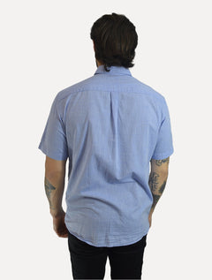 Camisa Dudalina Masculina Manga Curta Comfort Fit Slub Cotton Flame Azul Médio