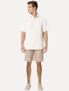 Camisa Dudalina Masculina Manga Curta Comfort Fit Slub Cotton Flame Off White
