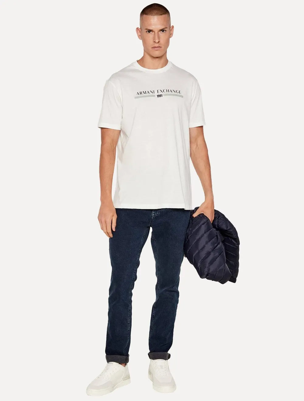 Camiseta Armani Exchange Masculina Regular 1991 Chest Logo Off-White