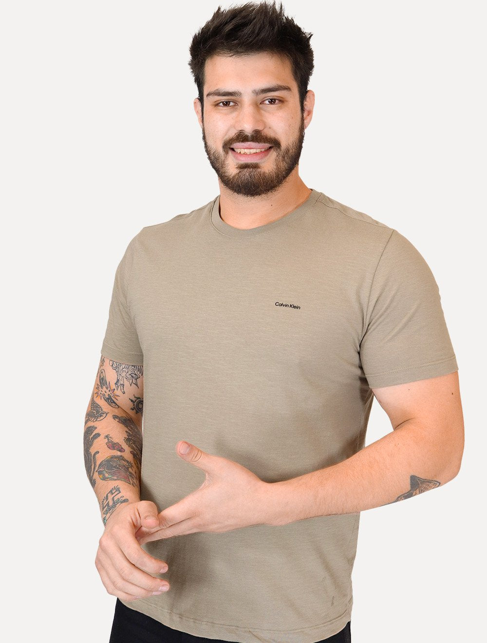 Camiseta Calvin Klein Masculina Flame New Logo Cáqui Médio
