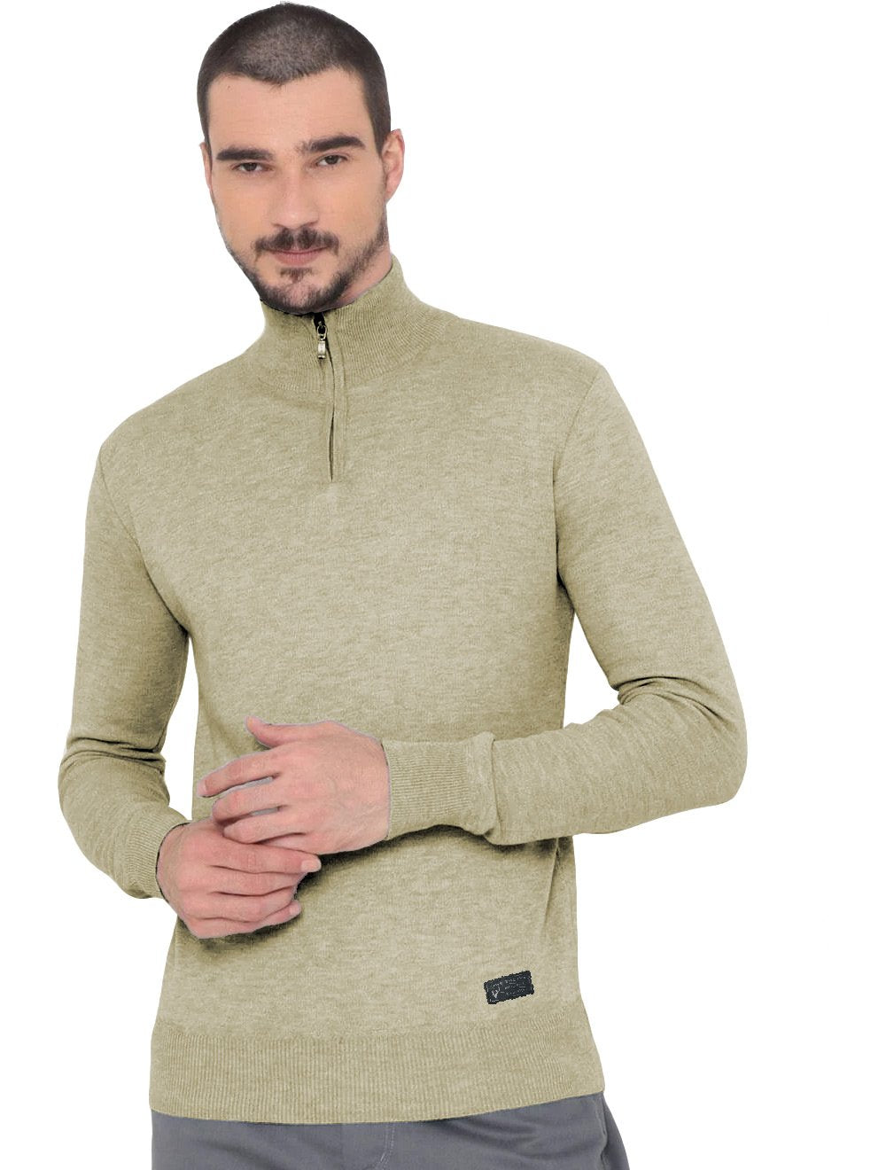 Blusa VR Tricot Masculina Half-Zip Stone Cáqui