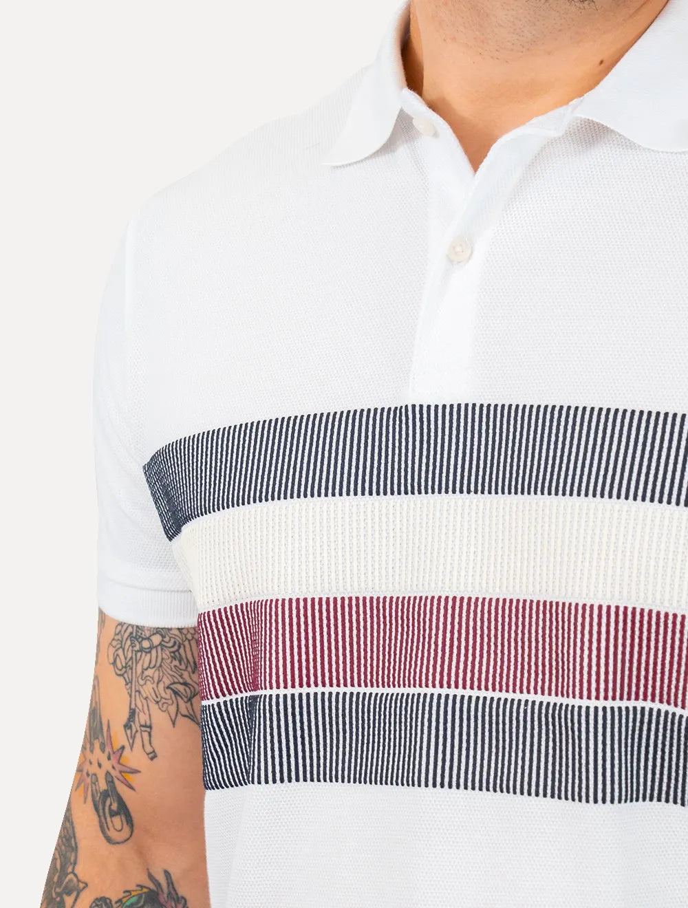 Polo Tommy Hilfiger Masculina Regular Shadow Global Stripe Branca