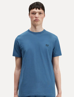 Camiseta Fred Perry Masculina Regular Ringer Logo Azul Médio