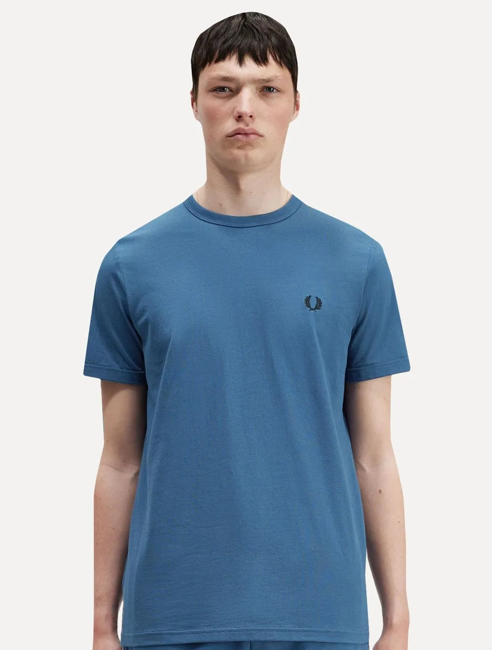 Camiseta Fred Perry Masculina Regular Ringer Logo Azul Médio