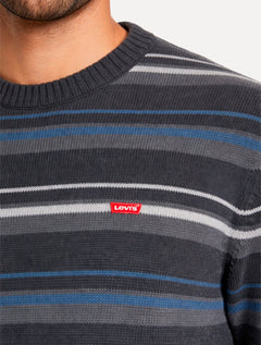 Suéter Levis Masculino Crewneck Classic Housemark Listrado Logo Cinza