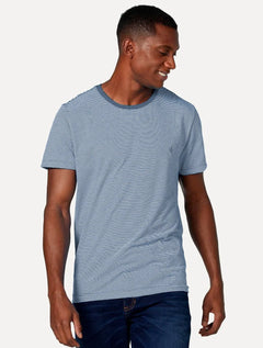 Camiseta Dudalina Masculina Crewneck Listrada Azul Médio