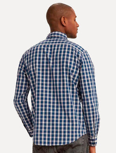 Camisa Levis Masculina Sunset One Pocket Nash Plaid Xadrez Branca/Azul