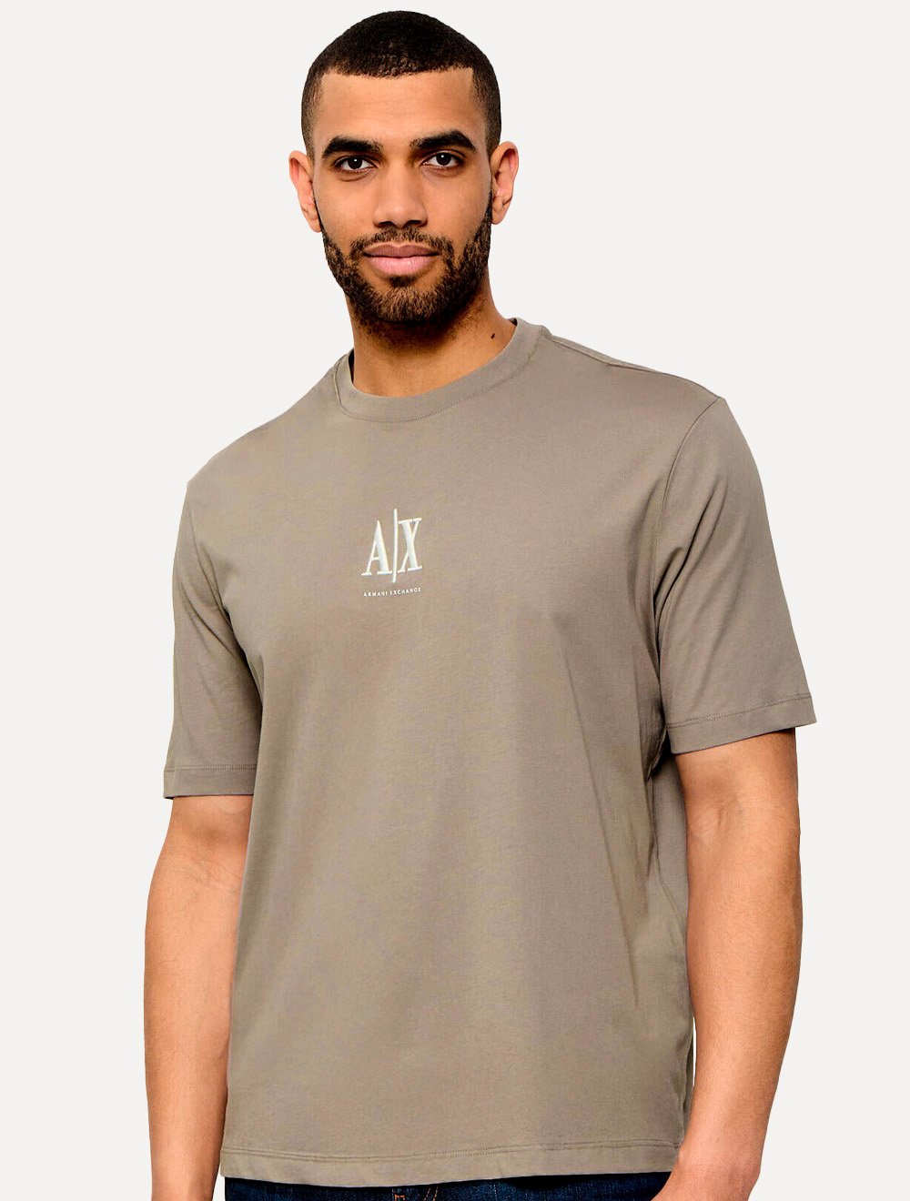 Camiseta Armani Exchange Masculina Regular Fit Small Logo Icon Cáqui Médio