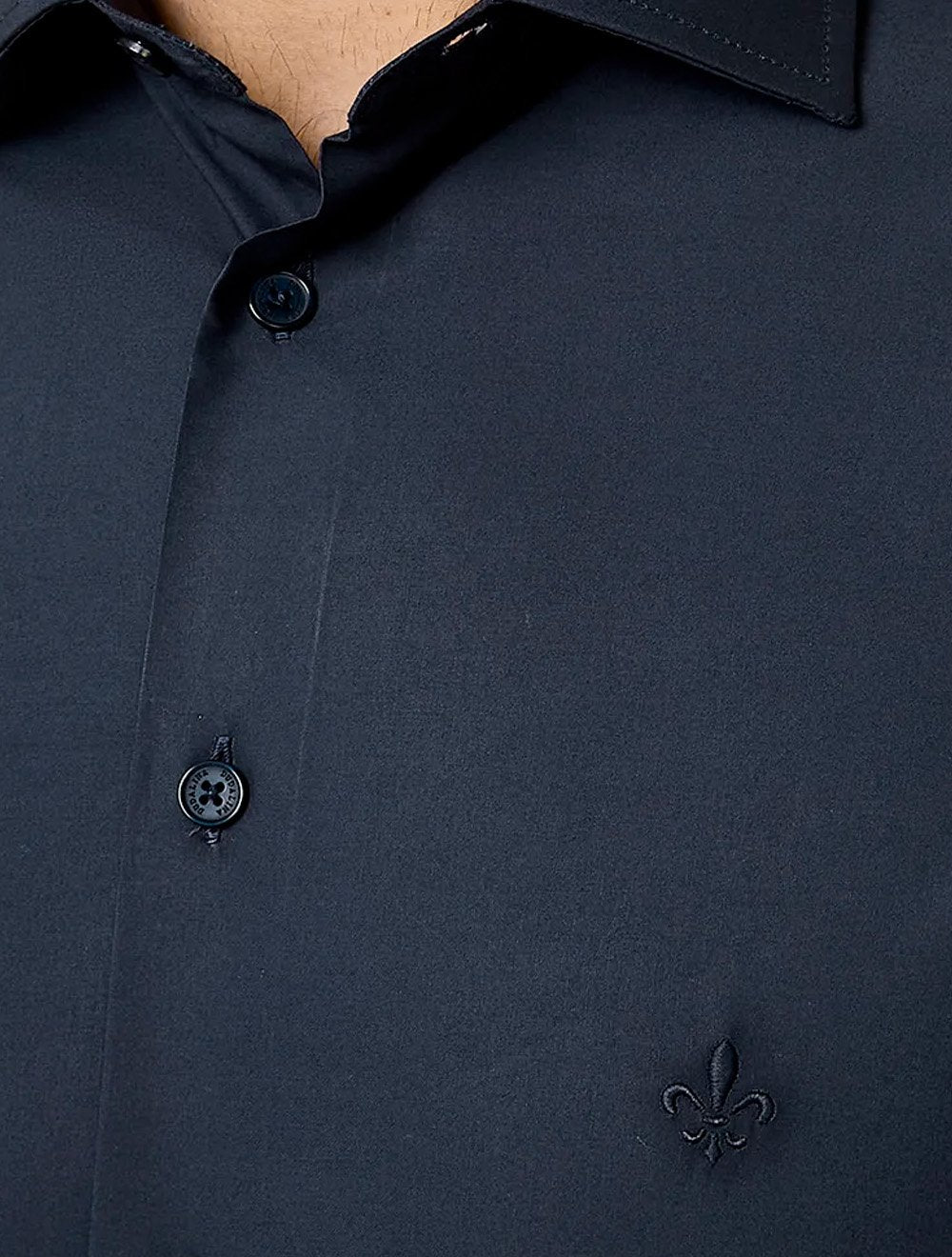Camisa Dudalina Masculina Slim Superfine Cotton Mono Logo Lisa Tricoline Azul Marinho