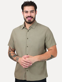 Camisa K&J Black Casual Linen Blend Caqui