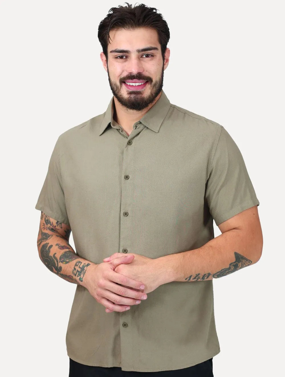 Camisa K&J Black Casual Linen Blend Caqui