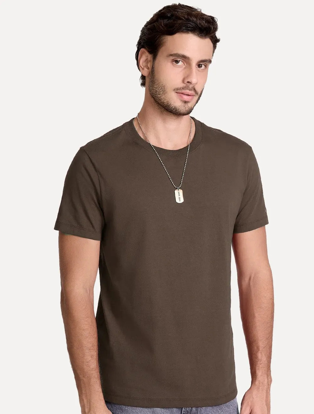 Camiseta John John Masculina Slim Fit Simple Marrom Escuro
