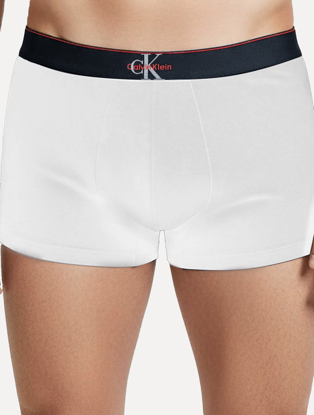 Cueca Calvin Klein Low Rise Trunk Cotton New Re Issue Red Logo Branca
