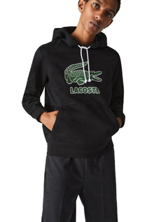 Moletom Lacoste Masculino Hoodie Crackled Crocodile Logo Preto
