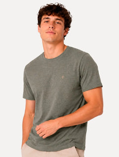 Camiseta Dudalina Masculina Regular Fit Listras Dark Icon Cáqui Escuro