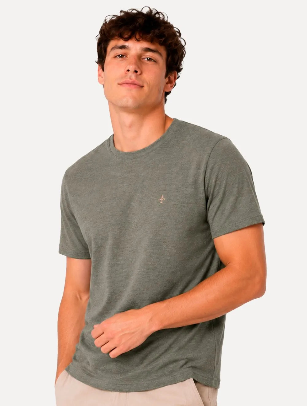 Camiseta Dudalina Masculina Regular Fit Listras Dark Icon Cáqui Escuro