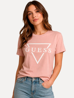 Camiseta Guess Feminina Bust Logo Rosa Claro