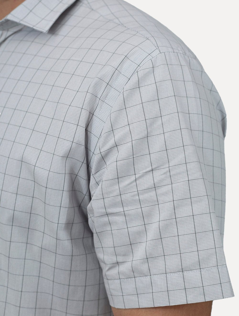 Camisa Dudalina Masculina Manga Curta Confort Superfine Cotton Light Logo Xadrez Cinza Claro