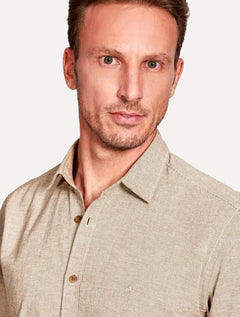Camisa Aramis Masculina Manga Curta Slim Falso Liso Belfort Cáqui Mescla