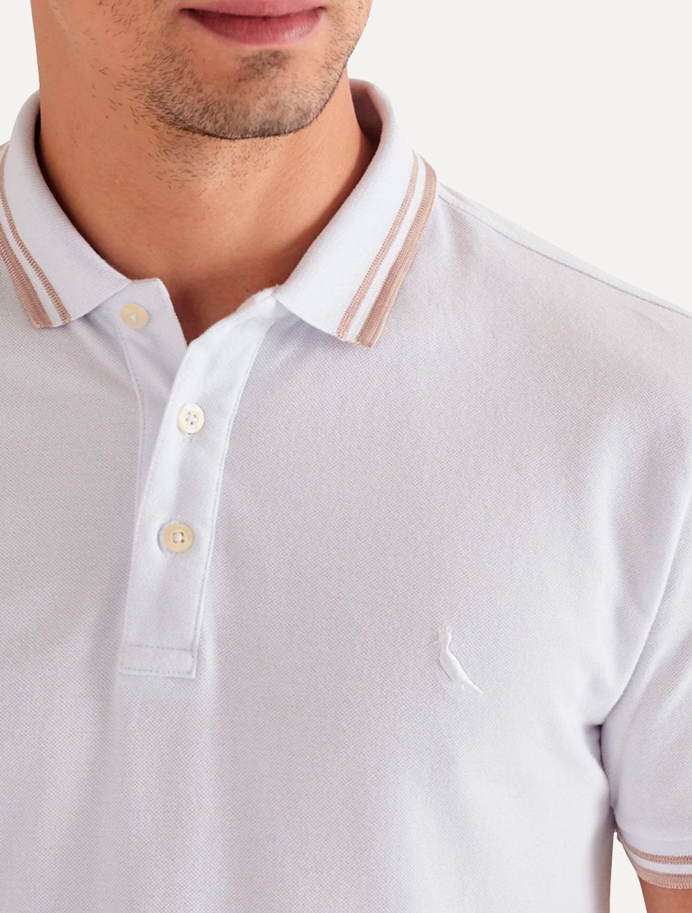 Polo Reserva Masculina Regular Piquet Friso Rajado Branca