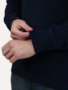 Suéter Dixen Masculino Tricot Gola Redonda Estonada Azul Marinho