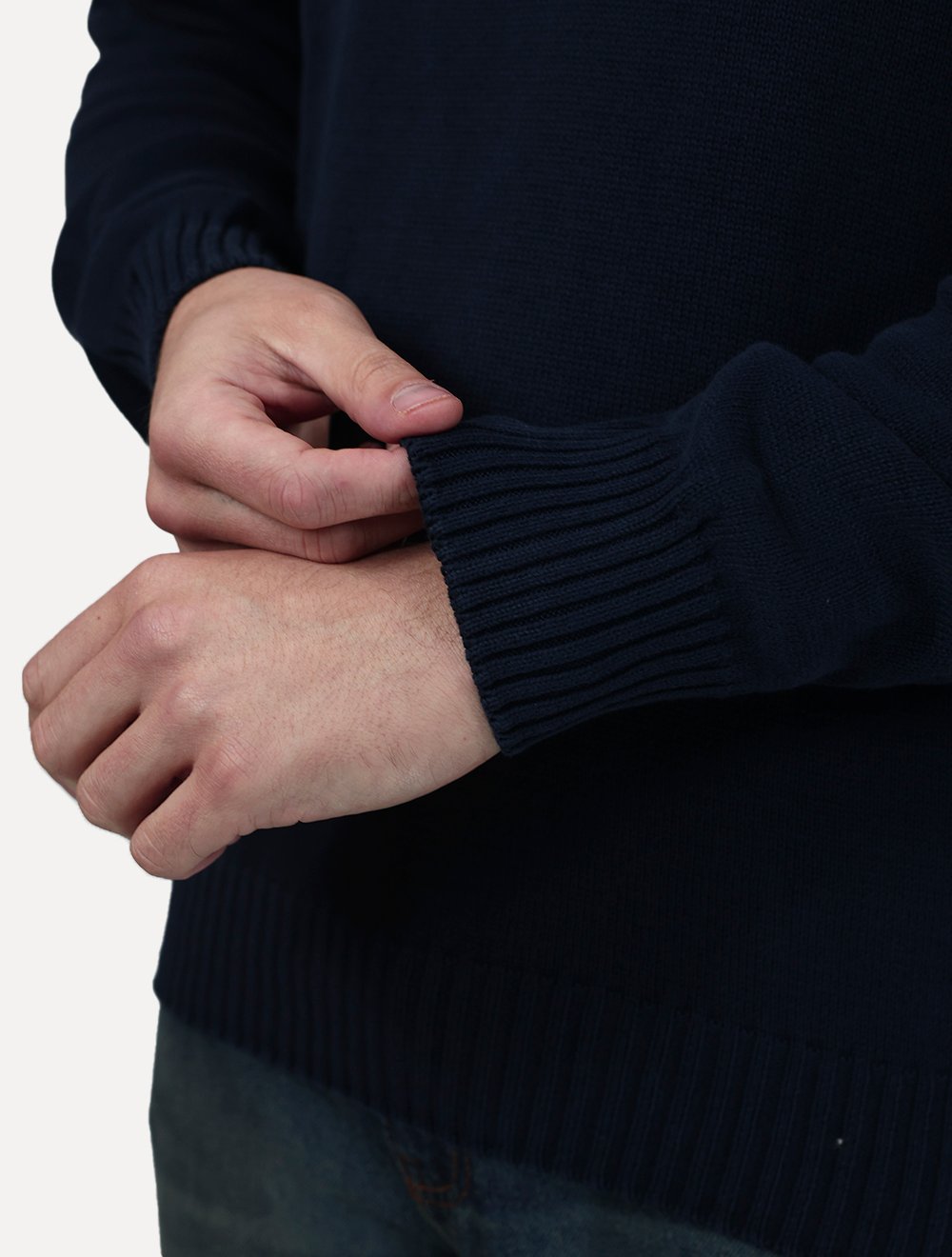 Suéter Dixen Masculino Tricot Gola Redonda Estonada Azul Marinho