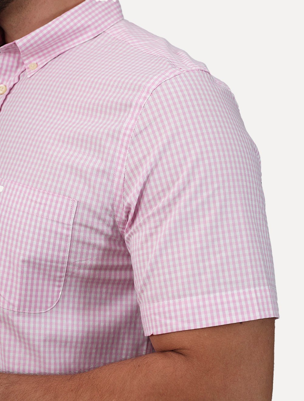 Camisa Tommy Hilfiger Masculina Manga Curta Pocket Gingham Rosa Médio