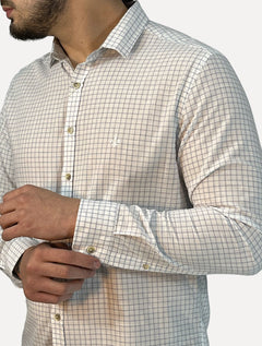 Camisa Dudalina Masculina Slim Slub Cotton Xadrez Branca