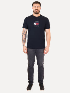 Camiseta Tommy Hilfiger Masculina Linear Flag Graphic Azul Marinho