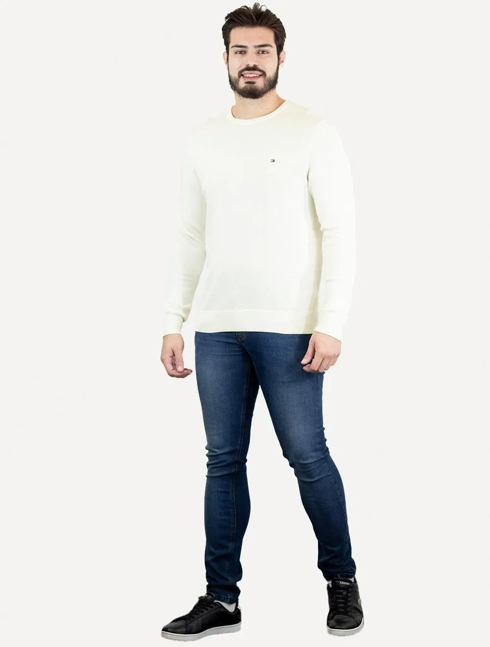 Suéter Tommy Hilfiger Masculino Crewneck Essential Cotton Off-White