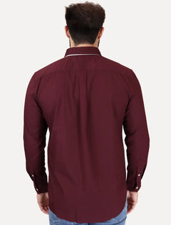 Camisa Tommy Hilfiger Masculina Regular THFlex Poplin Bordô