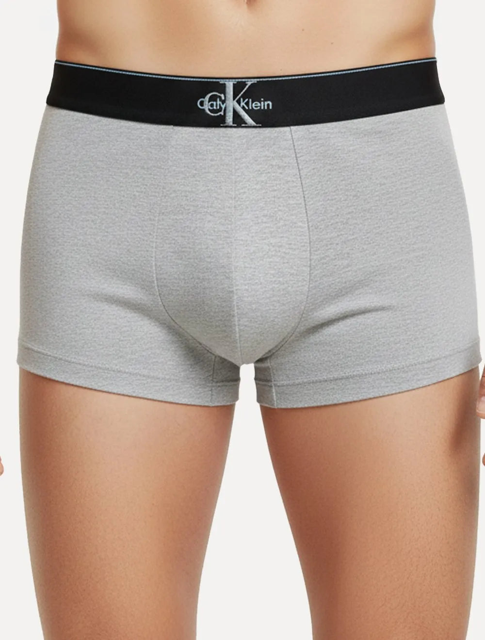 Cueca Calvin Klein Low Rise Trunk Cotton New Re Issue Blue Logo Cinza Mescla