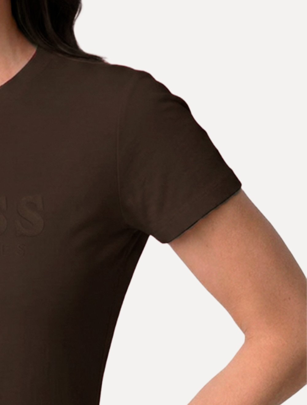 Camiseta Guess Feminina Bold Cursive Embossed Logo Marrom