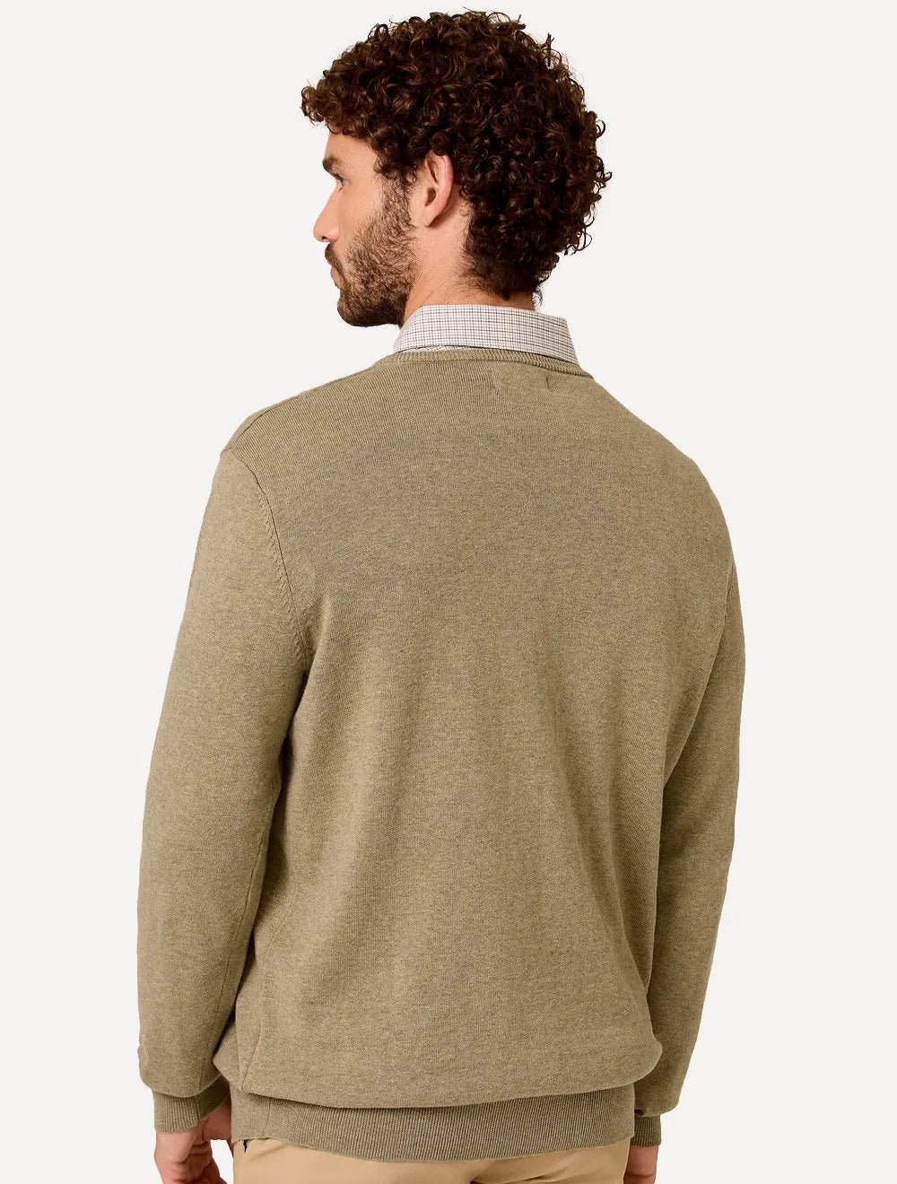 Suéter Dudalina Masculino Tricot Crewneck Melange Cotton Cáqui